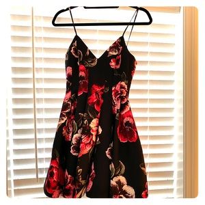 Keepsake navy blue with pink flowers mini dress